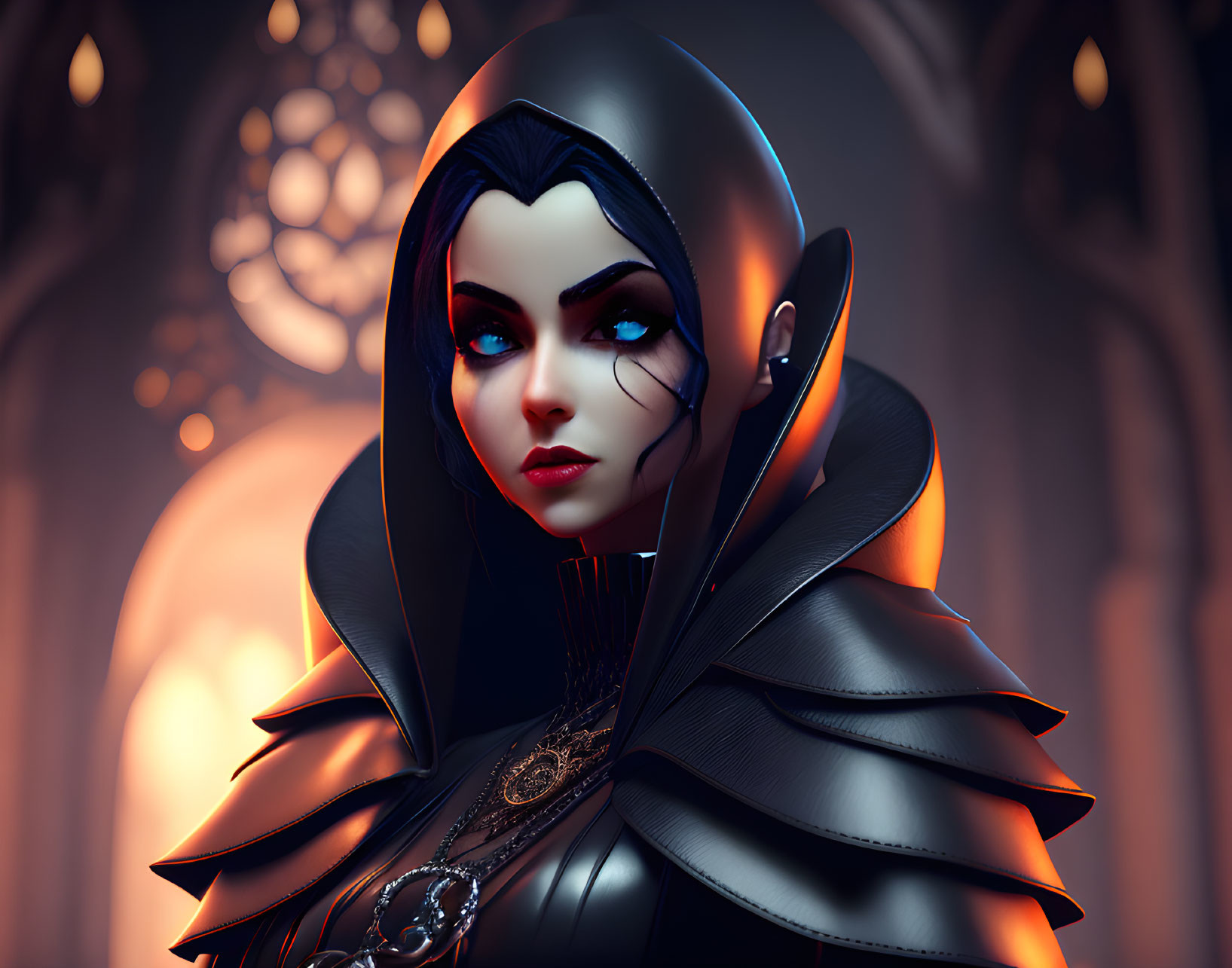 Stylized 3D illustration of woman in Gothic-style outfit