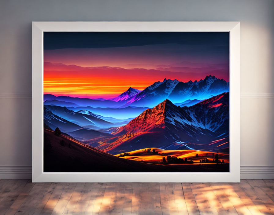 Colorful Mountain Landscape Painting on White Gallery Wall