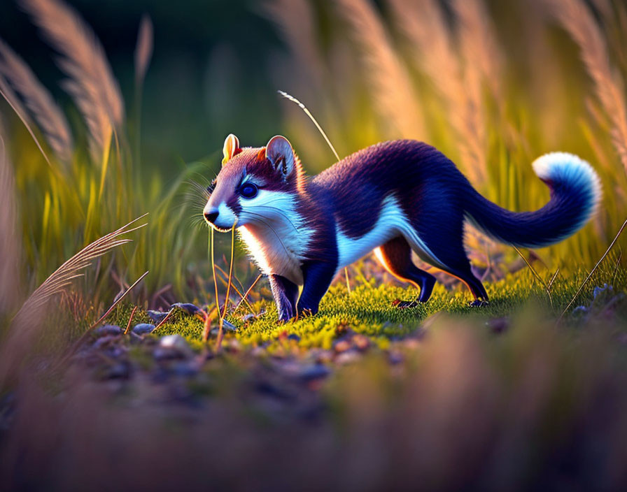 Colorful Stylized Illustration: Long-Tailed Animal in Vibrant Landscape