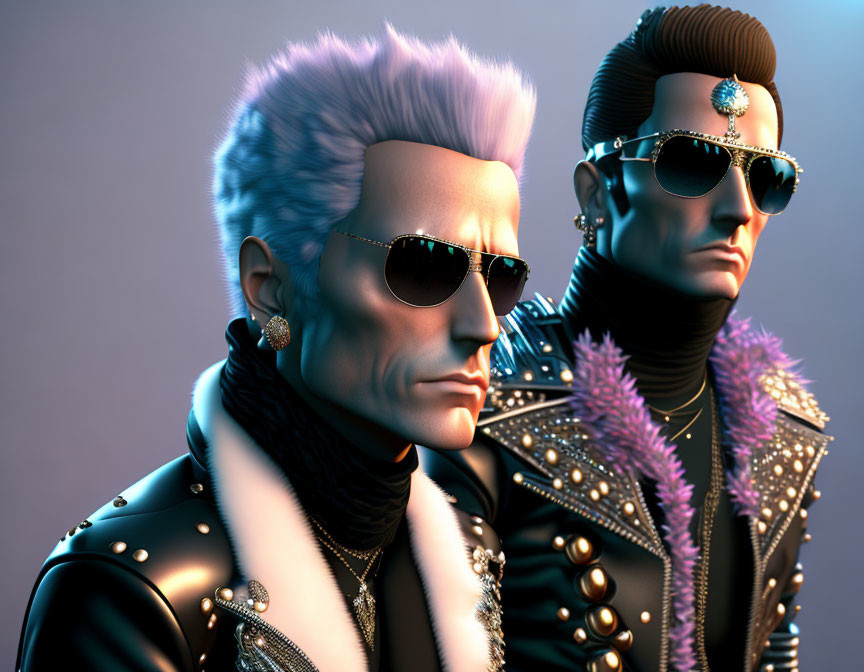 Stylized 3D-rendered male figures in edgy leather outfits