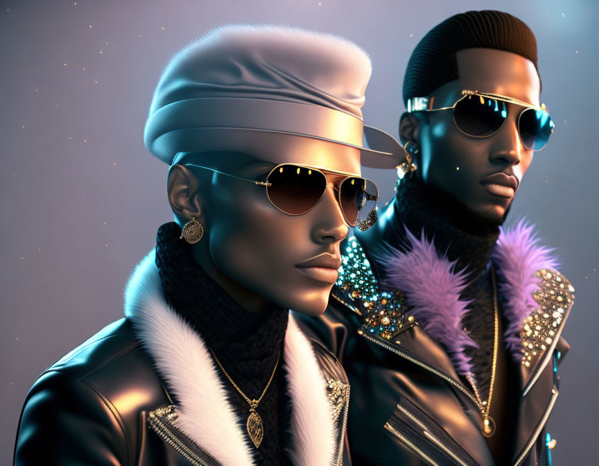 Futuristic digital avatars in stylish attire.