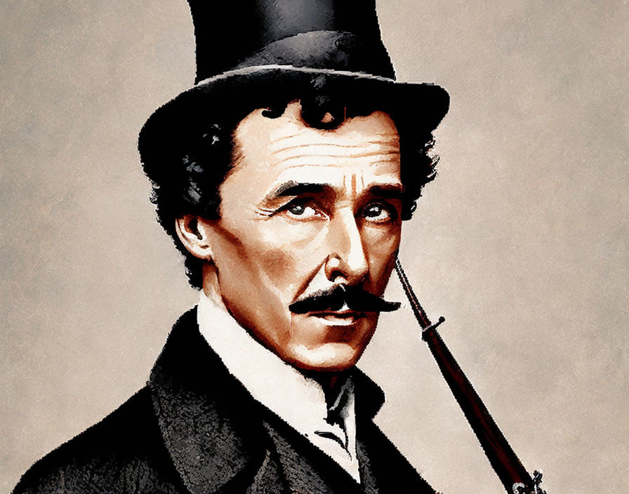 Classic Gentleman Digital Illustration with Top Hat, Mustache, and Pipe