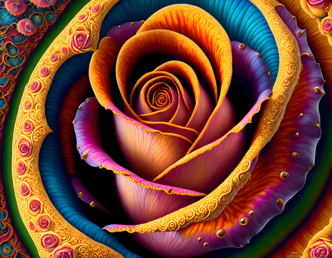 Colorful Digital Art: Stylized Rose with Fractal Patterns