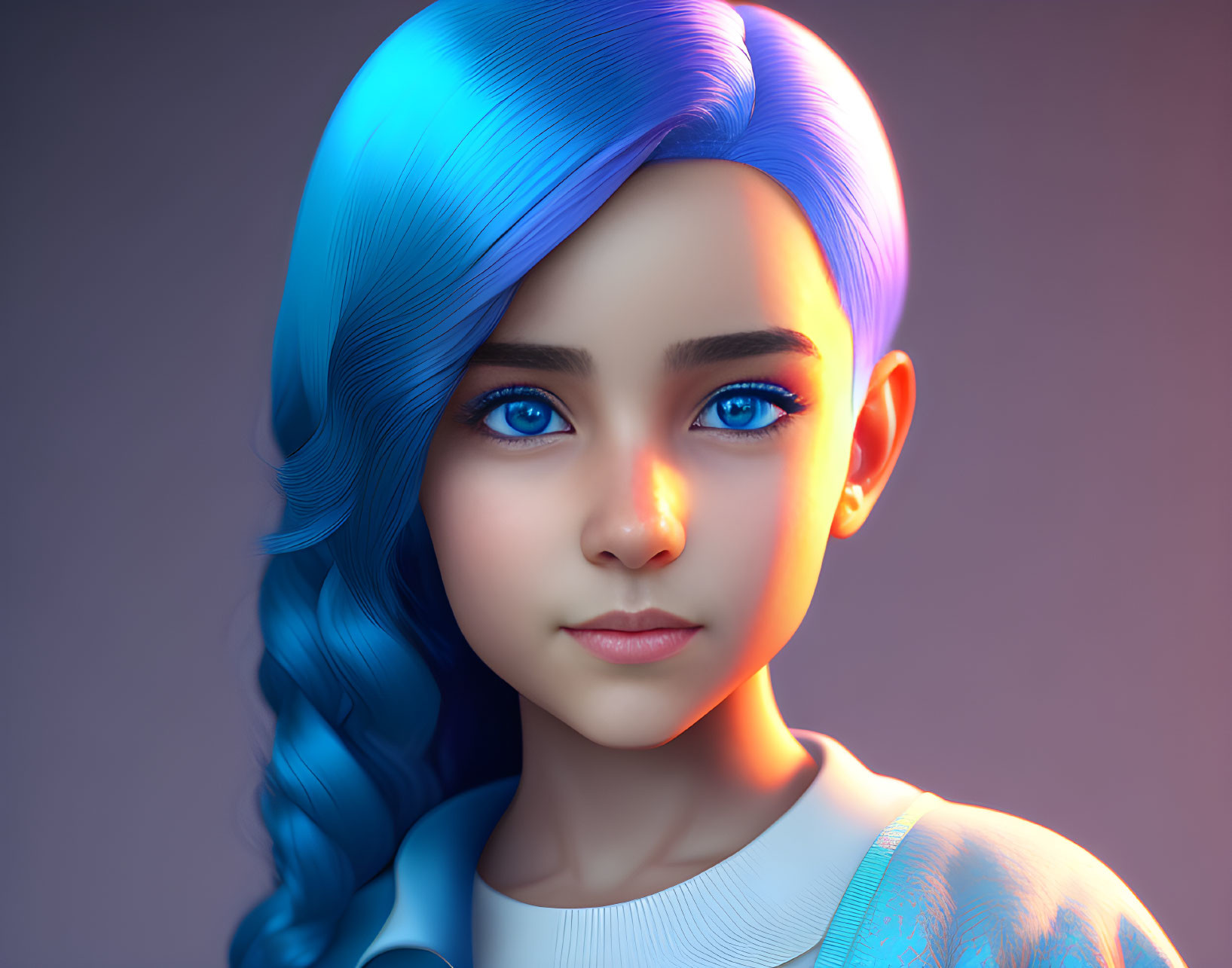 Detailed digital artwork featuring a girl with blue hair and eyes