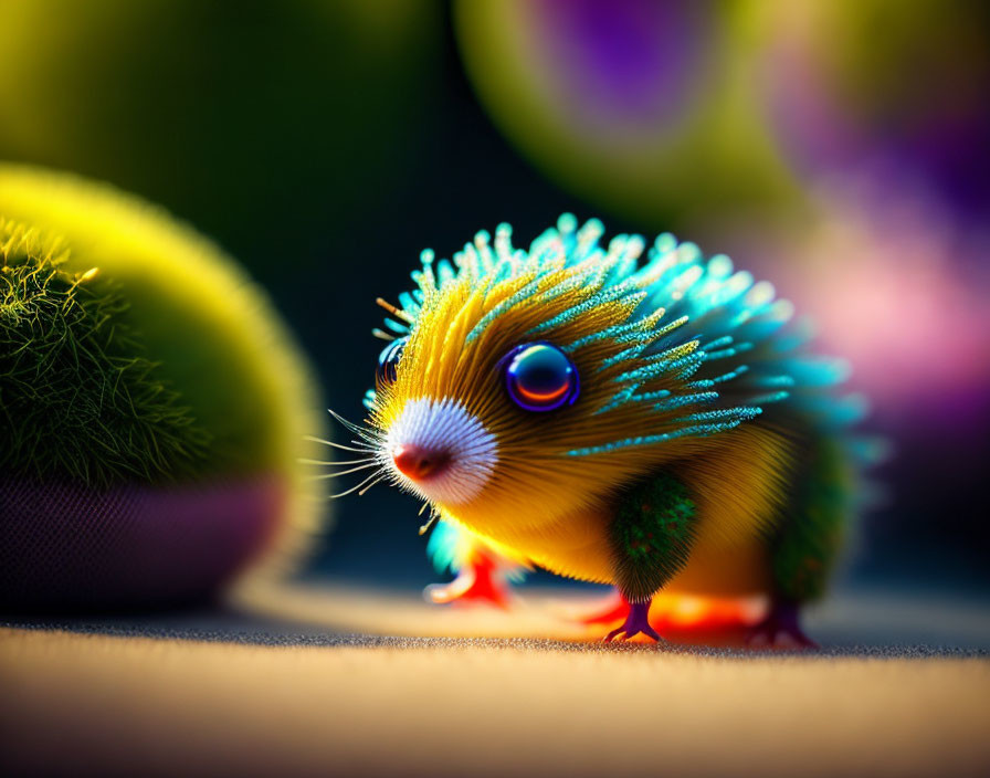 Colorful Hedgehog Illustration Among Vibrant Tennis Balls