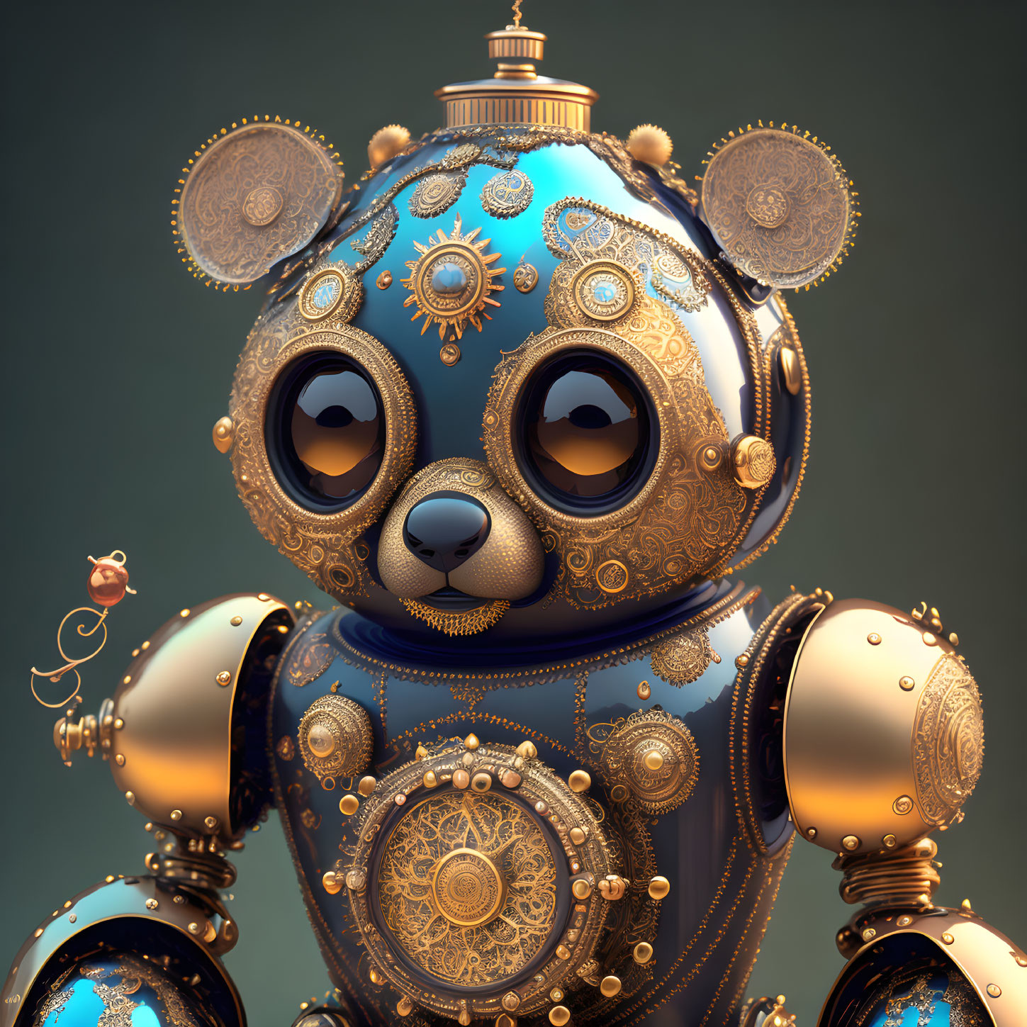 Detailed Steampunk Teddy Bear with Gears & Balloon