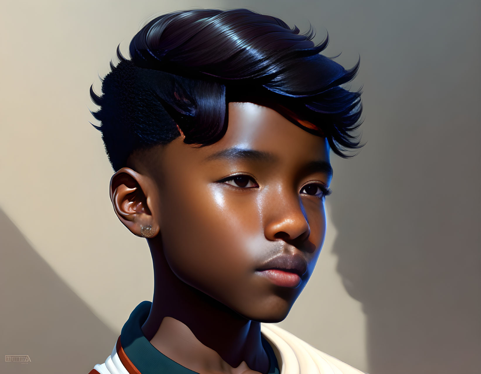 Young person with stylish haircut and earrings in digital artwork