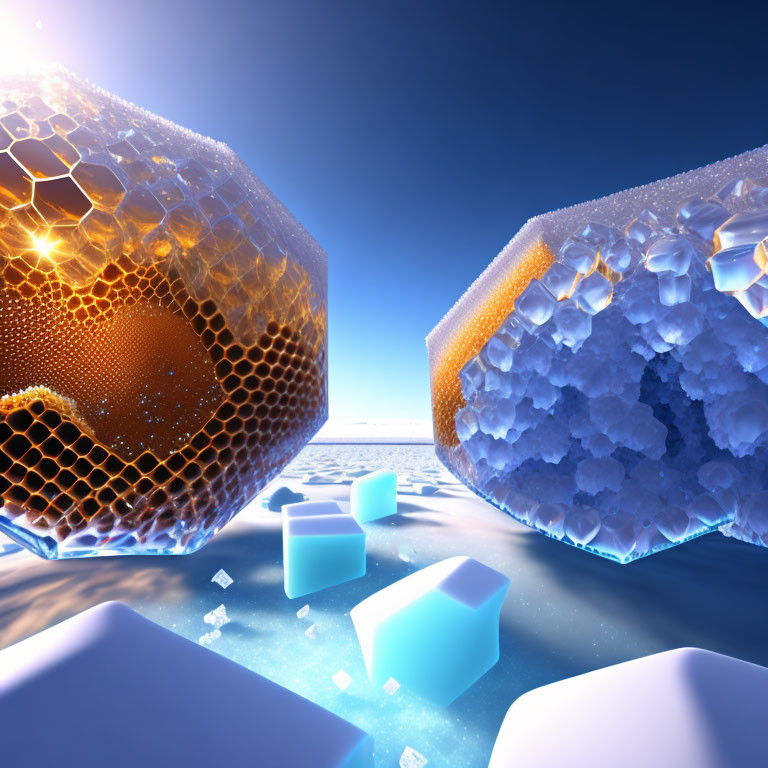 Large Contrasting Spheres with Honeycomb Patterns on Reflective Surface