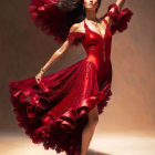 Woman in Red Flamenco Dress Dancing with Dramatic Flowing Hair