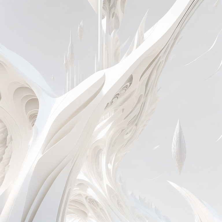 Abstract White 3D Art Piece with Futuristic Designs