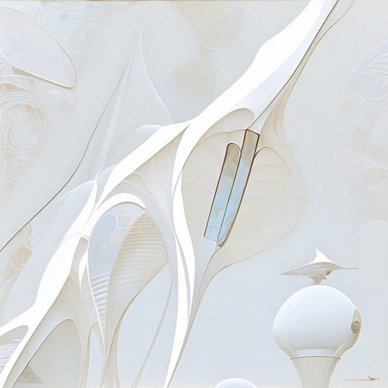 Ethereal digital artwork: flowing white structures with organic curves