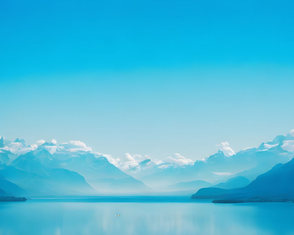 Serene Blue Lake Scene with Snow-Capped Mountains