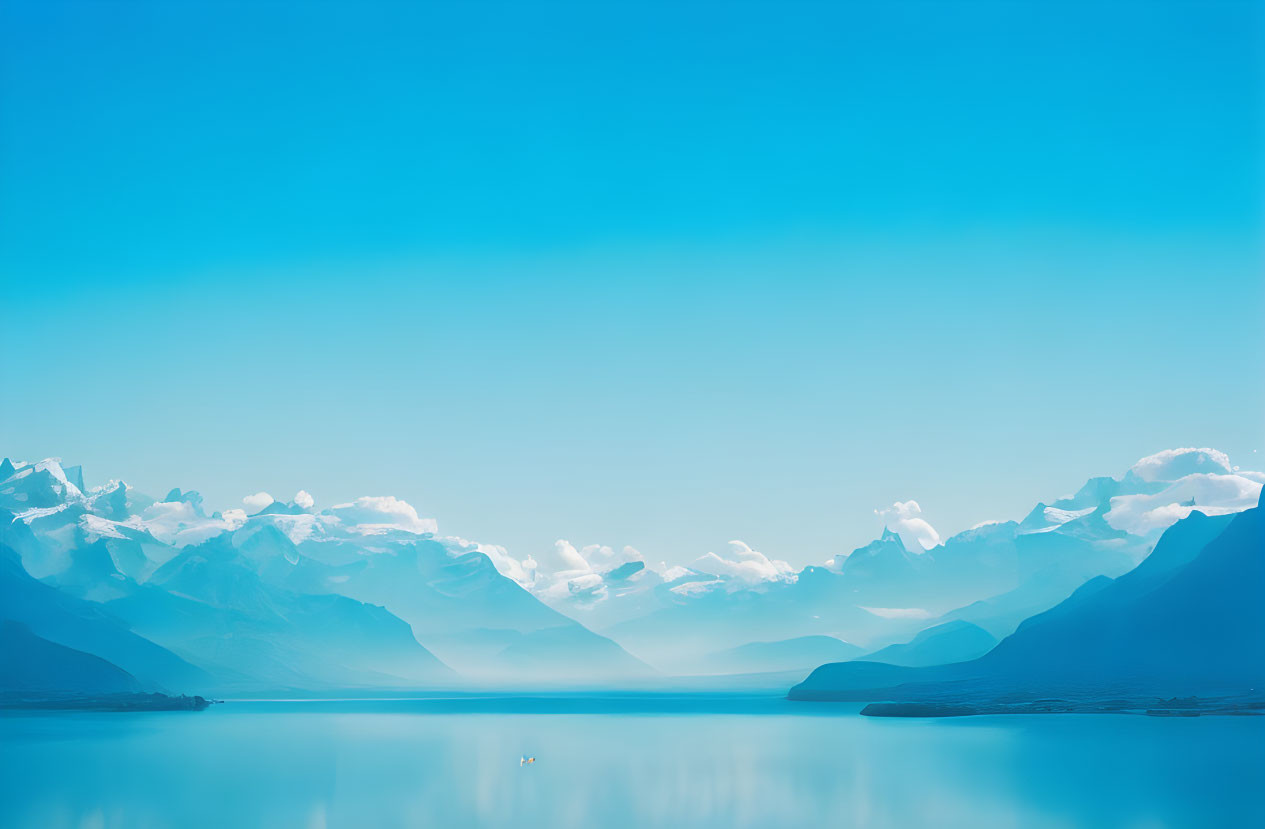 Serene Blue Lake Scene with Snow-Capped Mountains