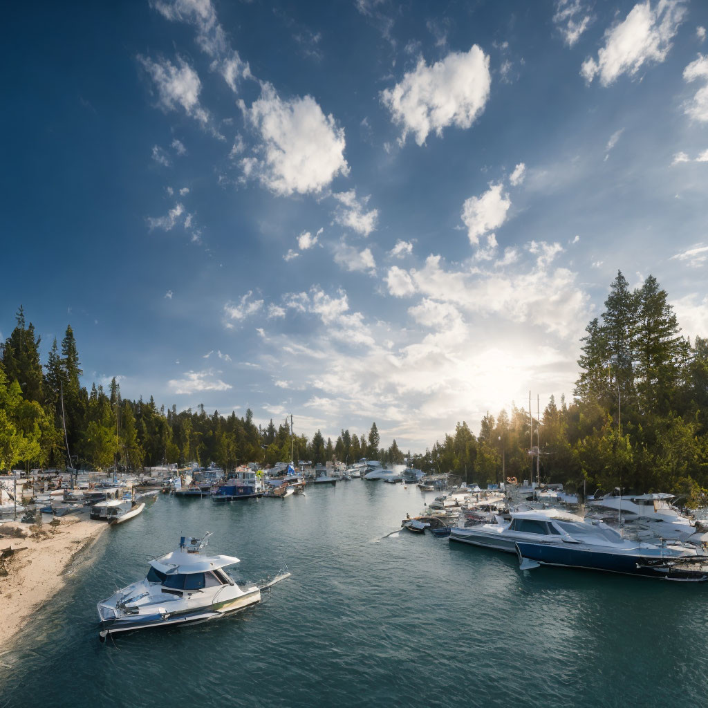 Tranquil Marina Scene with Moored Boats at Sunset