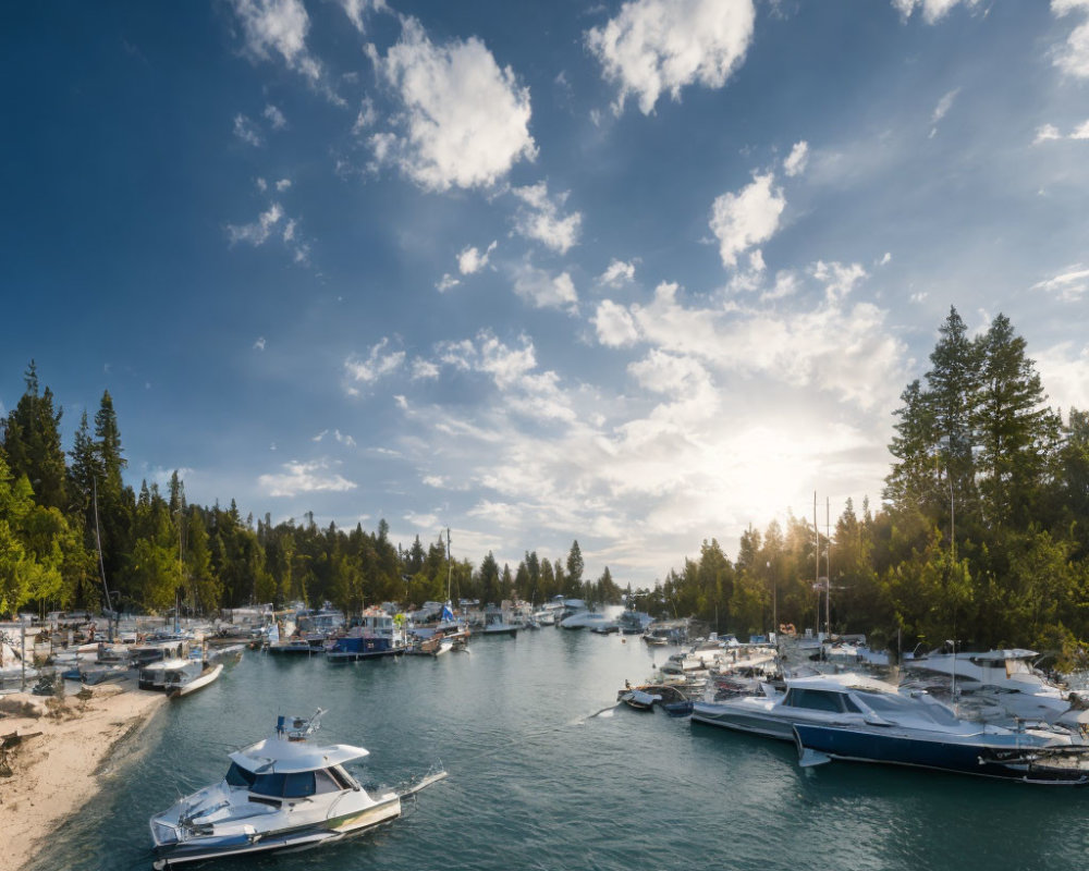 Tranquil Marina Scene with Moored Boats at Sunset