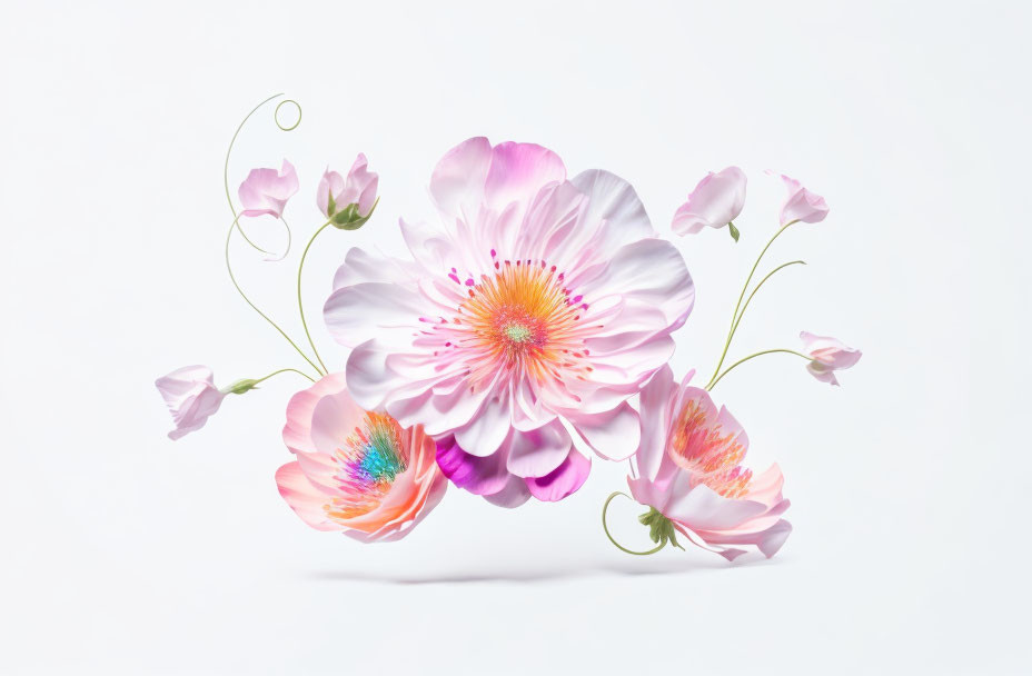 Detailed Pink Flower Artwork with Gradient Colors on White Background