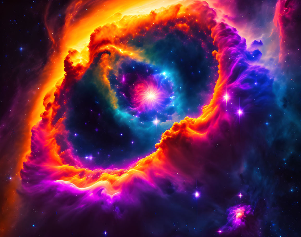 Colorful Cosmic Nebula with Orange, Purple, and Blue Swirls