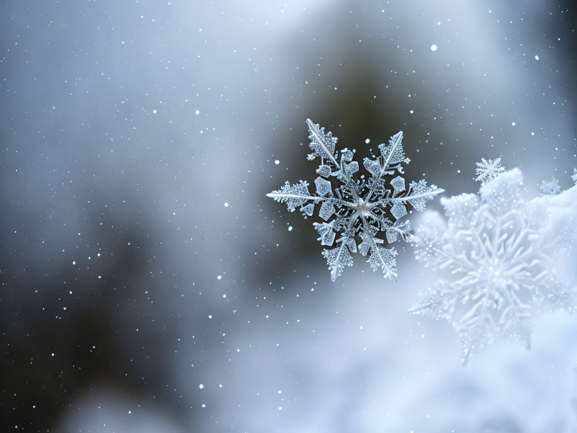 Detailed Close-Up of Intricate Snowflakes in Winter Scene