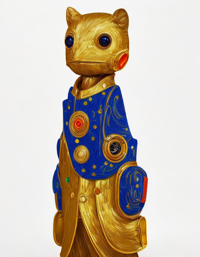 Golden textured figurine in blue robe with swirling patterns reminiscent of Starry Night