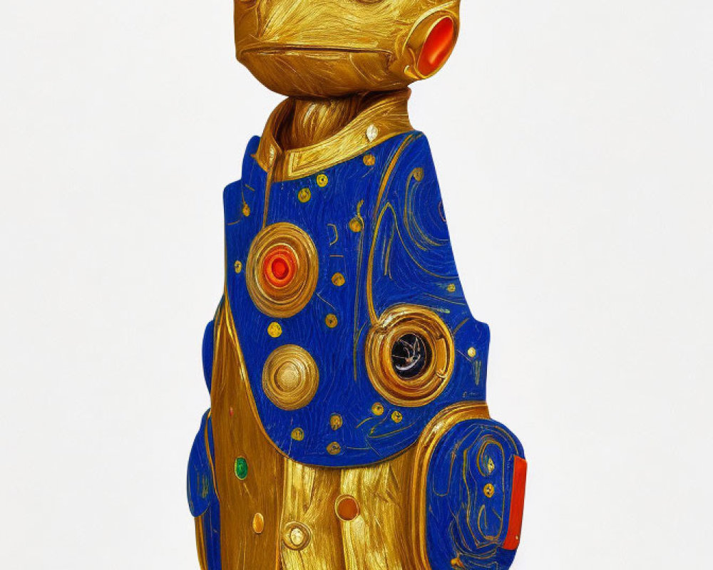 Golden textured figurine in blue robe with swirling patterns reminiscent of Starry Night