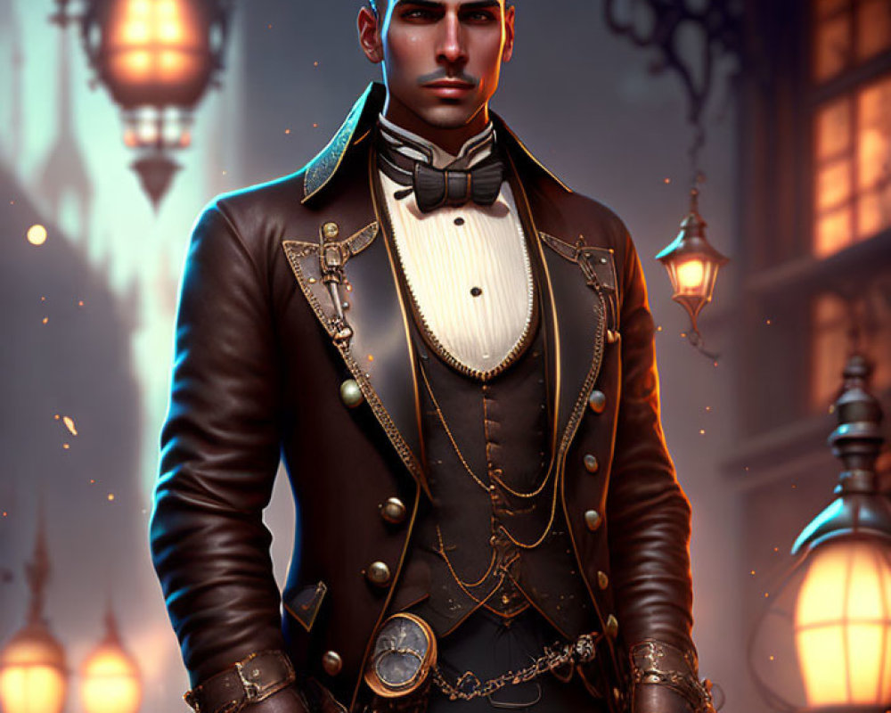 Victorian-inspired digital portrait of a man with intricate details