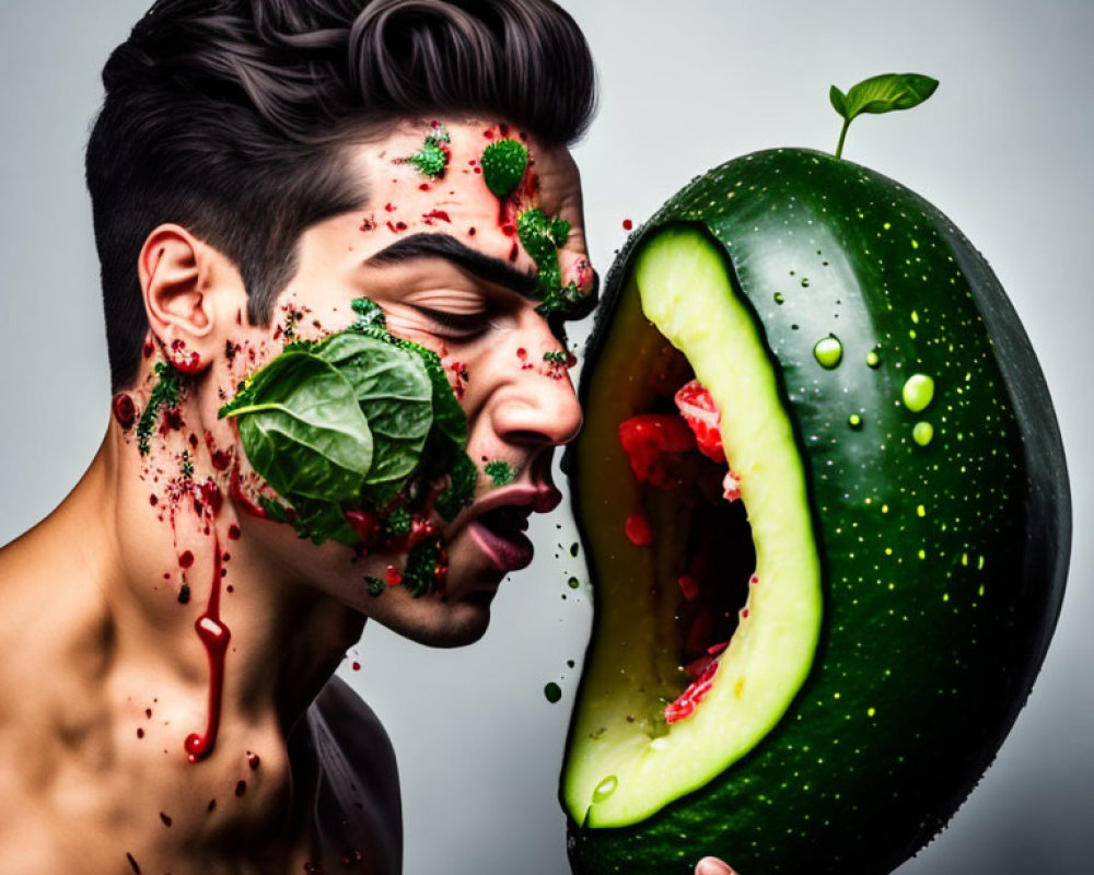 Man with fruit-inspired makeup splashed like watermelon