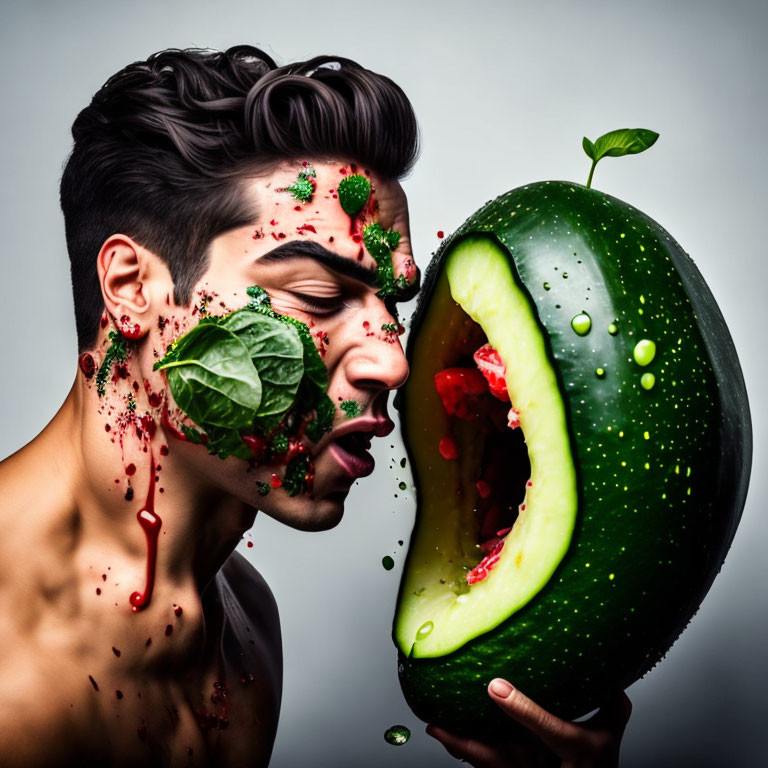 Man with fruit-inspired makeup splashed like watermelon