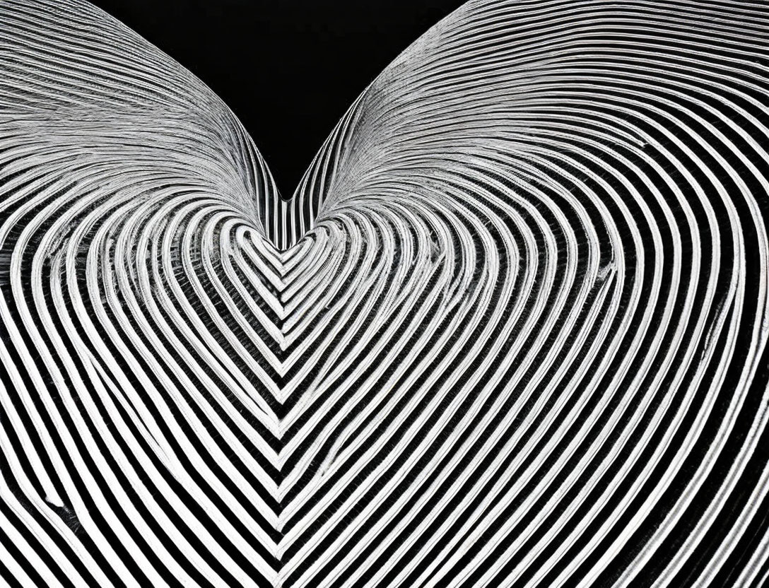 Symmetrical Monochrome Abstract Heart Pattern on Dark Background