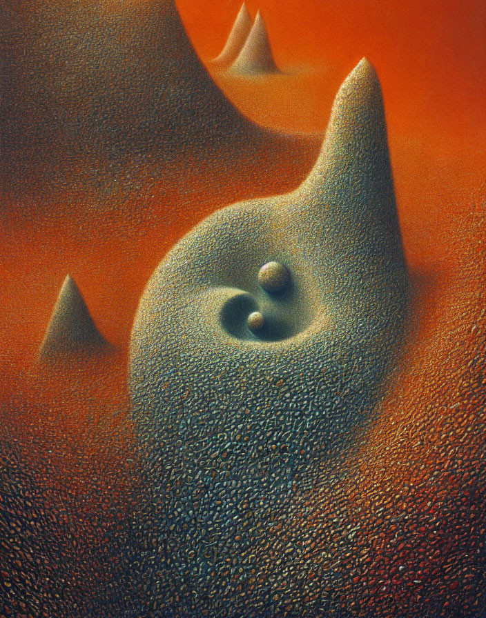 Orange Textured Abstract Art with Smooth Curves and Spheres