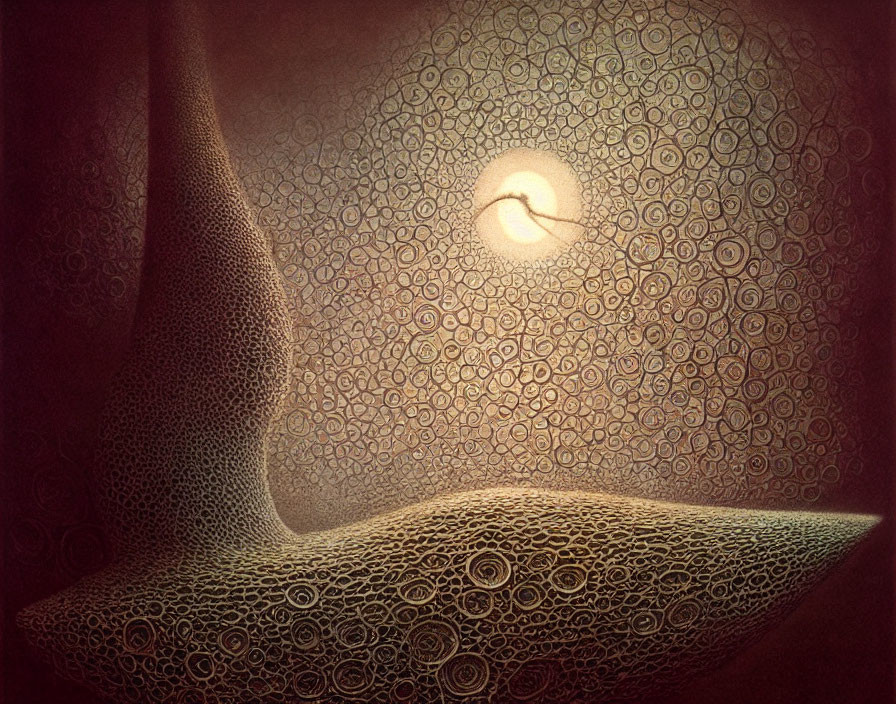 Surreal textured artwork with glowing light and intricate circular patterns