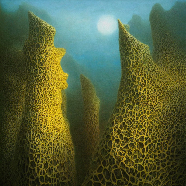 Sunlit Coral Structures in Mystical Underwater Scene