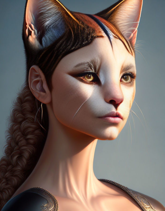 Digital artwork: Female figure with cat-like features