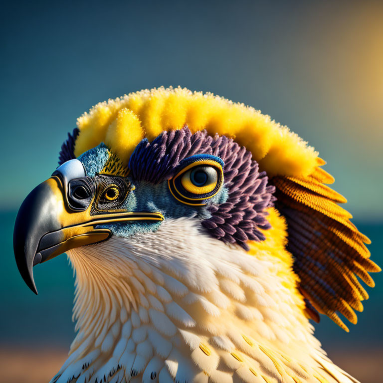 Colorful Eagle Digital Artwork with Yellow, Blue, and Purple Plumage