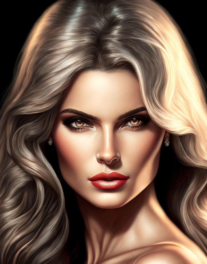 Detailed Photorealistic Illustration of Woman with Voluminous Wavy Hair