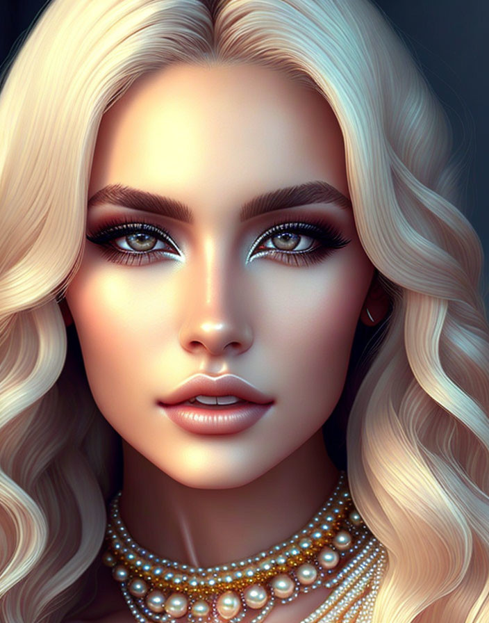 Blonde woman digital art with pearl necklace