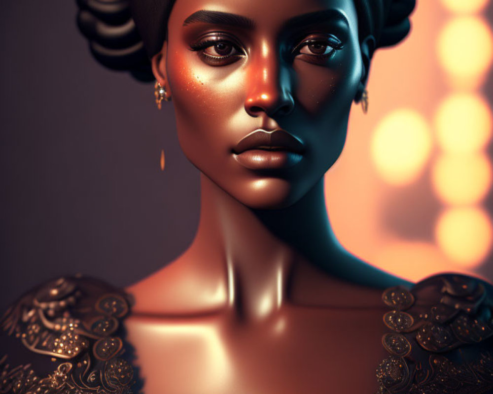 Elaborate hairstyle and ornate attire in digital art portrait