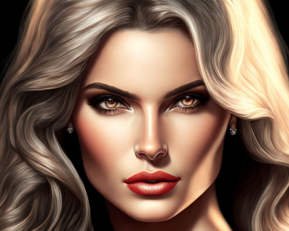 Detailed Photorealistic Illustration of Woman with Voluminous Wavy Hair