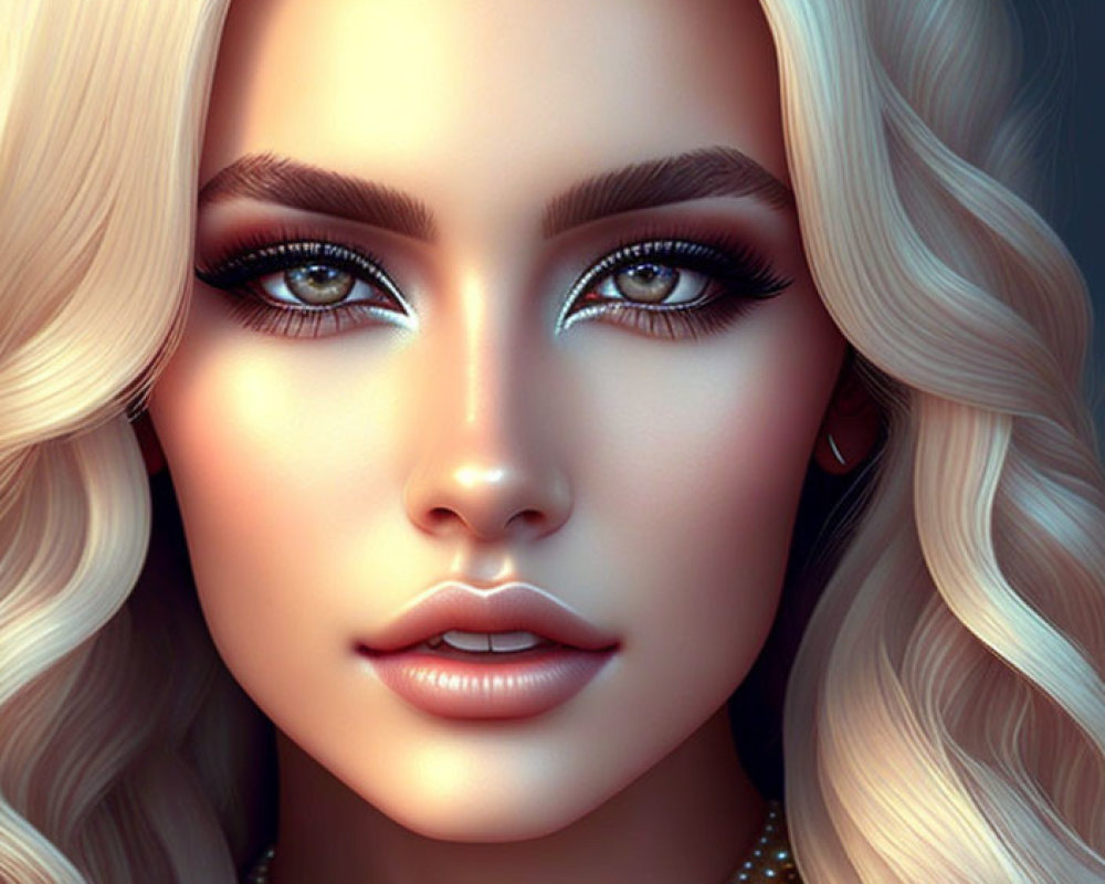 Blonde woman digital art with pearl necklace