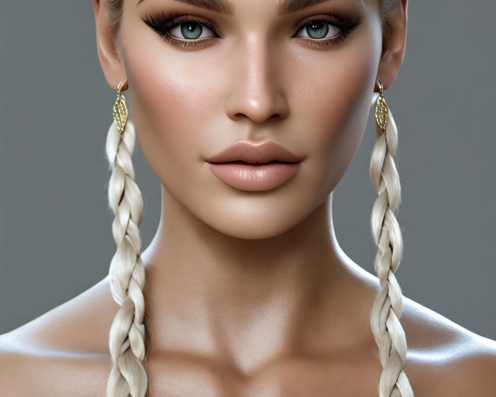 Platinum Blonde Braids on Woman with Striking Blue Eyes