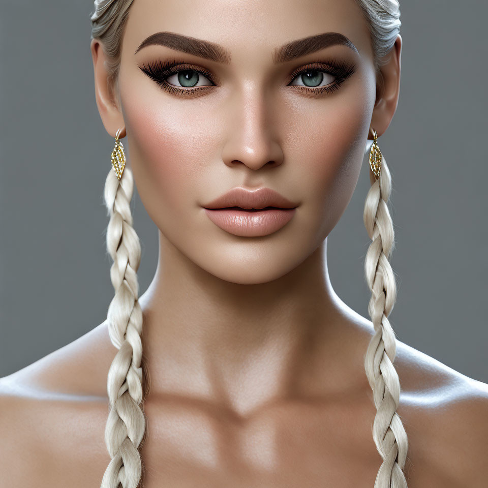 Platinum Blonde Braids on Woman with Striking Blue Eyes