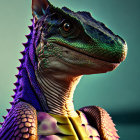 Realistic dinosaur-like creature with iridescent scales and purple spines