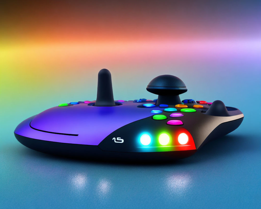 Vibrant Gaming Controller with Illuminated Buttons on Gradient Background