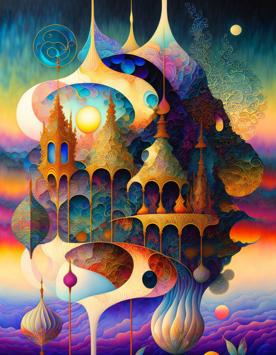 Surreal Landscape with Whimsical Towers and Colors