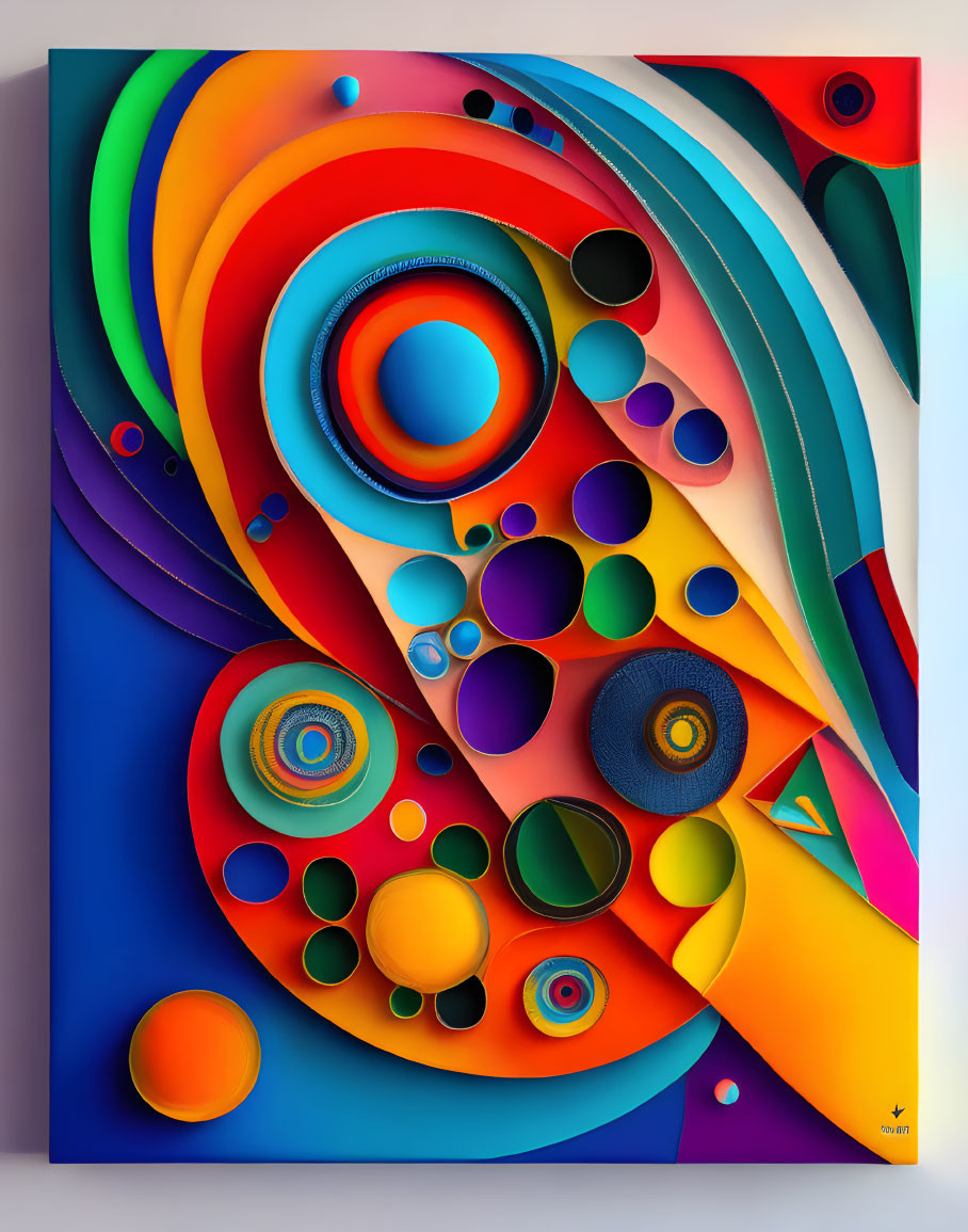 Vibrant Abstract Artwork with Swirling Shapes and Colors