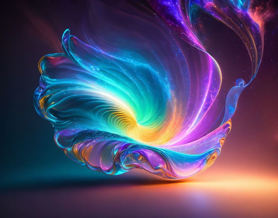 Colorful Digital Art: Swirling Neon Patterns on Gradient Background