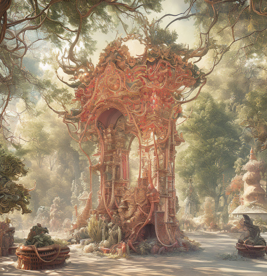 Mystical archway in ethereal forest with intricate details