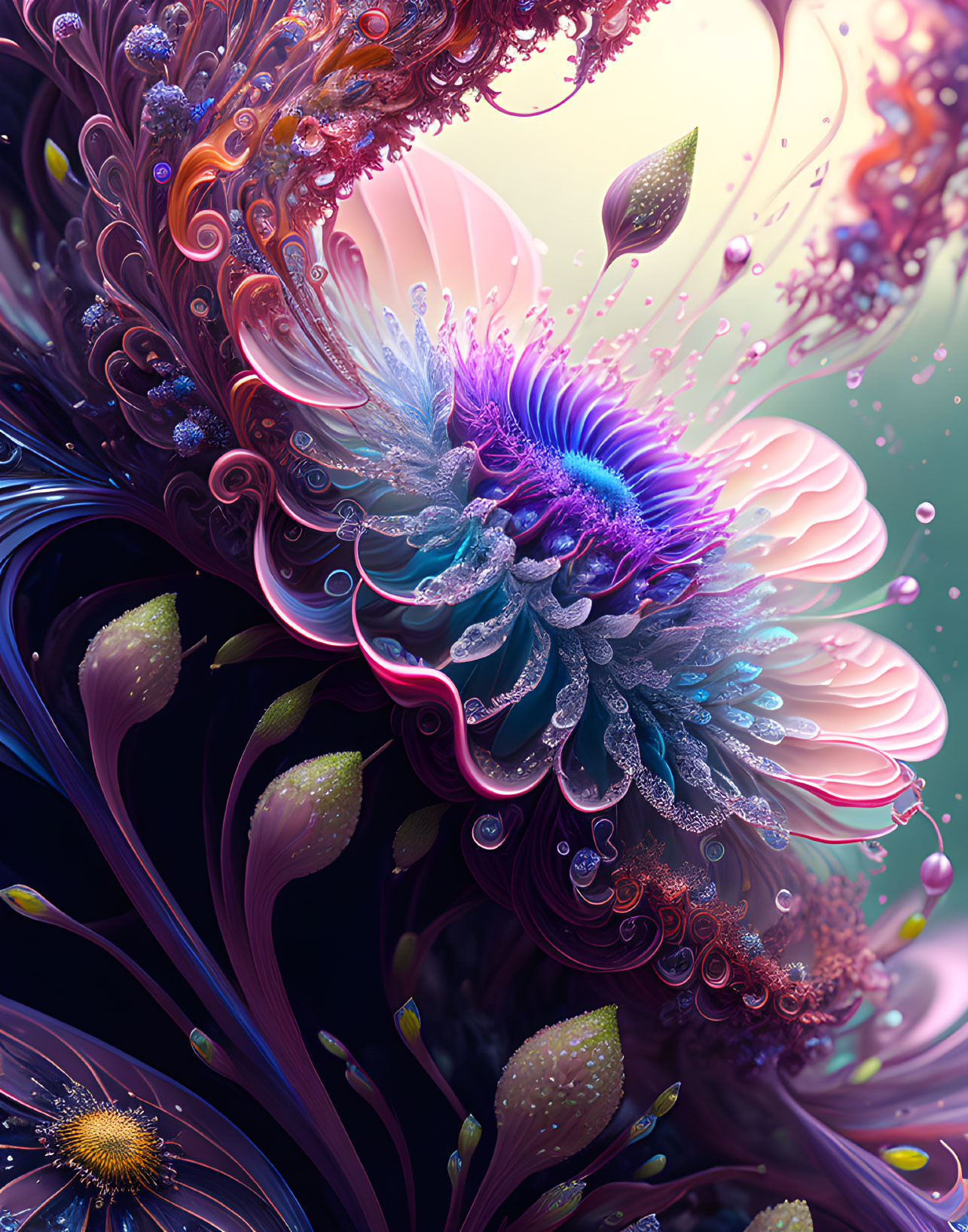 Colorful Digital Artwork of Fantastical Flower on Softly Lit Background