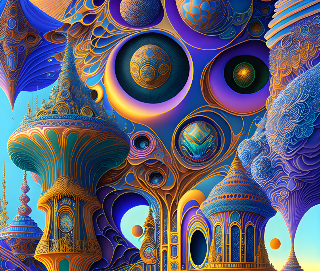 Colorful Abstract Art: Fantastical Architecture in Surreal Landscape