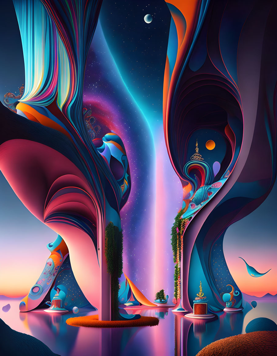 Surreal Landscape with Vibrant Colors and Patterns