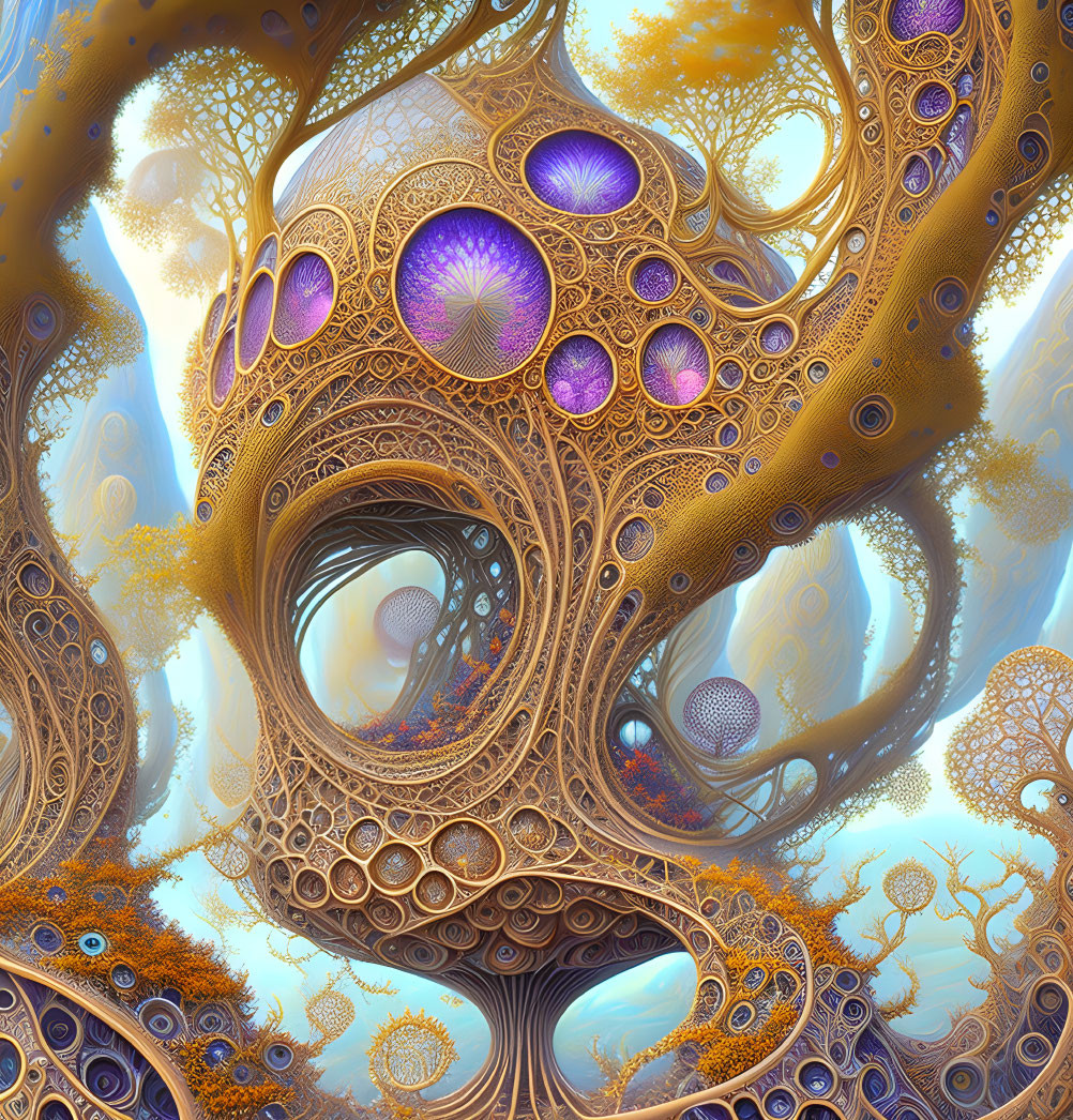 Colorful Fractal Art: Tree-like Structures with Spiral Patterns